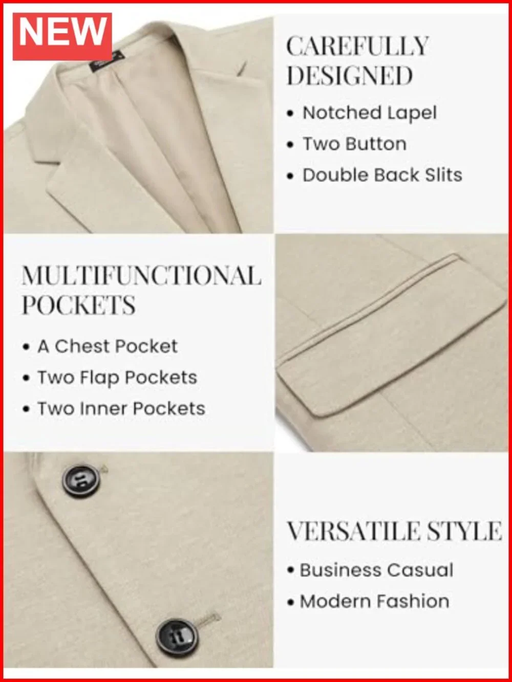 Mens Knit Sport Coat Lightweight Two Button Blazer Business Casual